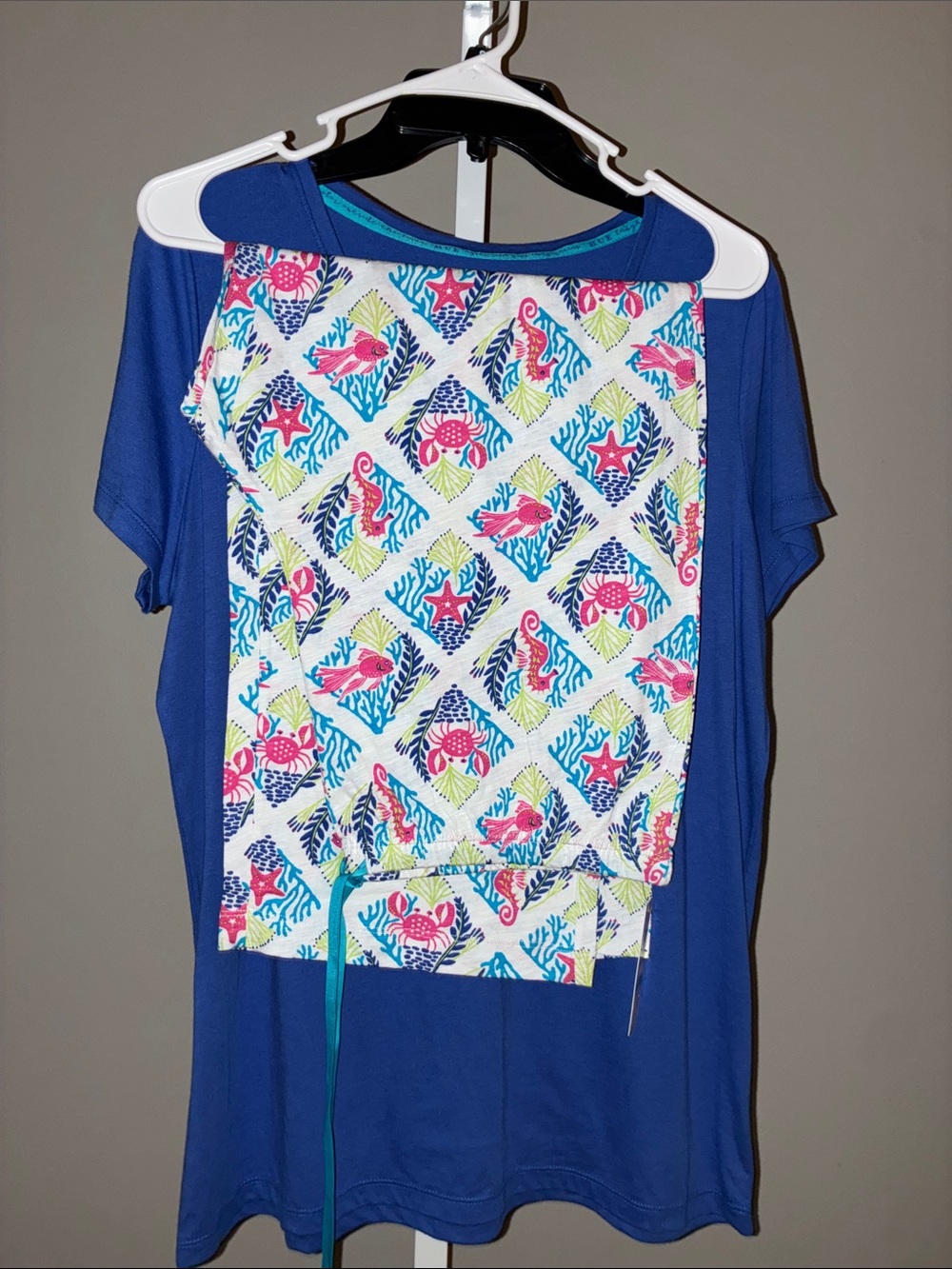 HUE Blue Short-Sleeve Top with Vibrant Nautical Print Panel sleep pants